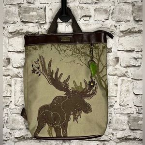 Chala Vegan Canvas Moose Print Backpack, NWT